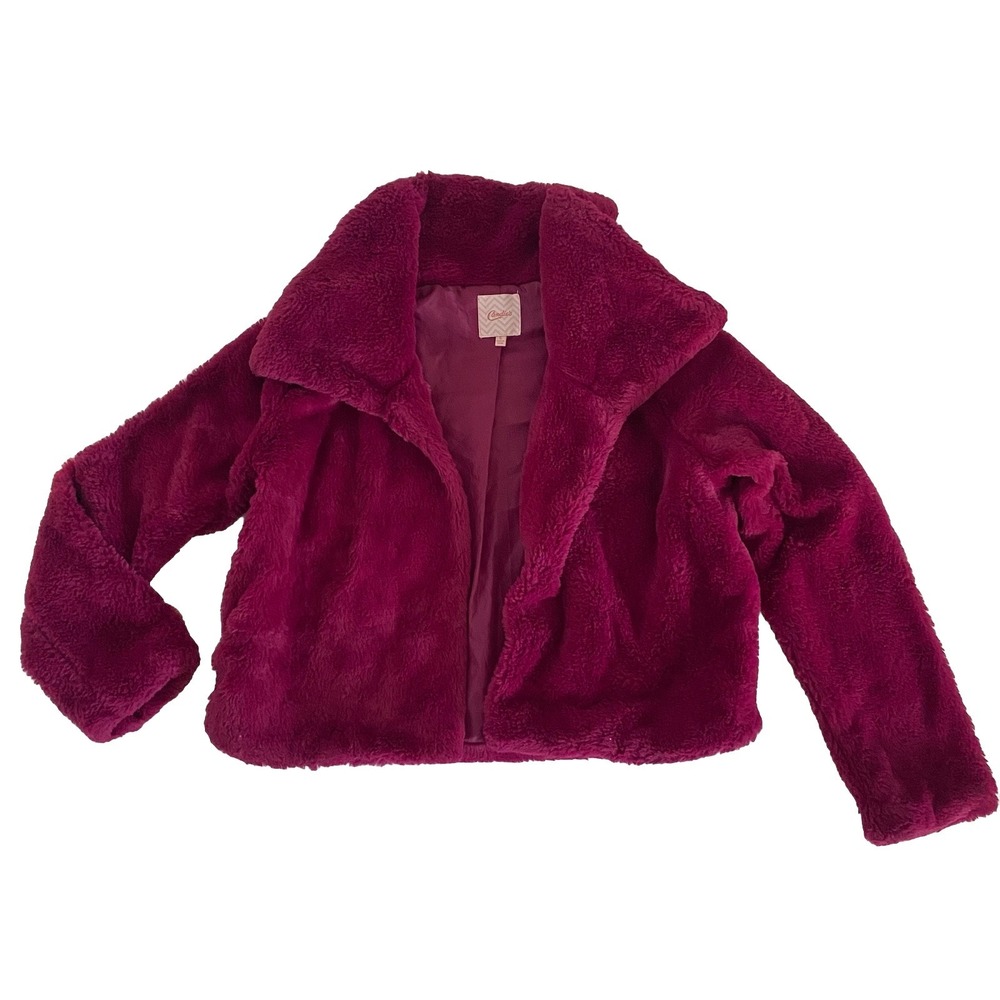Candies S Faux Fur Open Jacket Cardigan Lined‎ Pink Teddy Plush Soft Girl Y2K